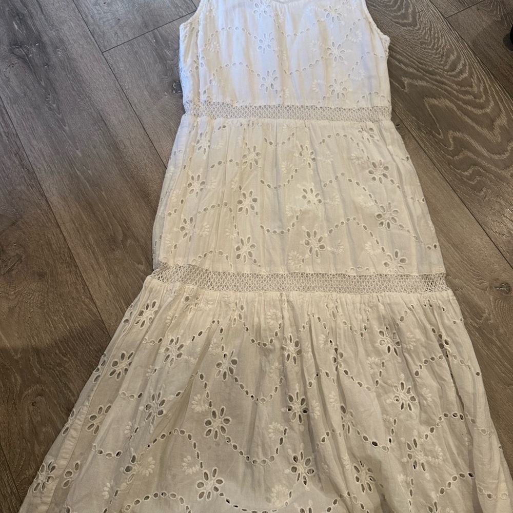 Elegant White Eyelet Midi Dress